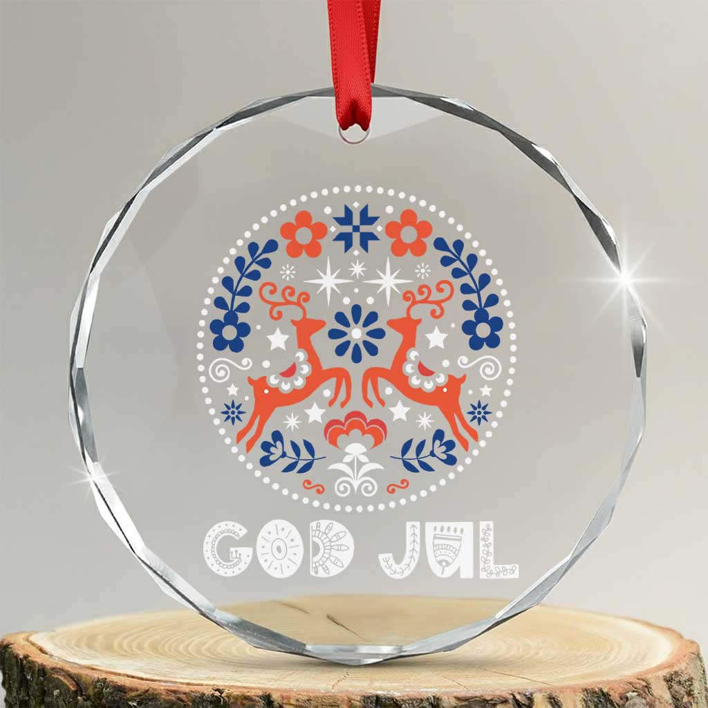 Yule God Jul Crystal Glass Ornament Folk Art Scandinavian Reindeers TS11 Transparent Glass 3'' Circle Print Your Wear