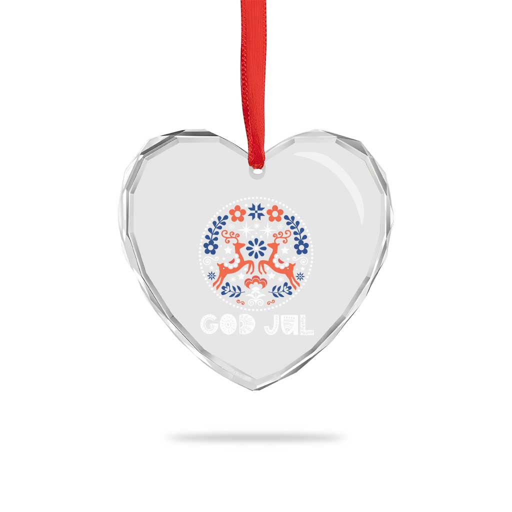 Yule God Jul Heart Crystal Glass Ornament Folk Art Scandinavian Reindeers TS11 Print Your Wear