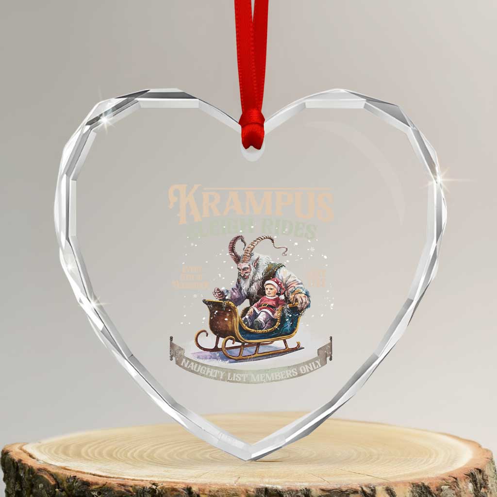 Yule Heart Crystal Glass Ornament Krampus Sleigh Rides For Naughty List Members Only Xmas TS11 Transparent Glass 3'' Heart Print Your Wear