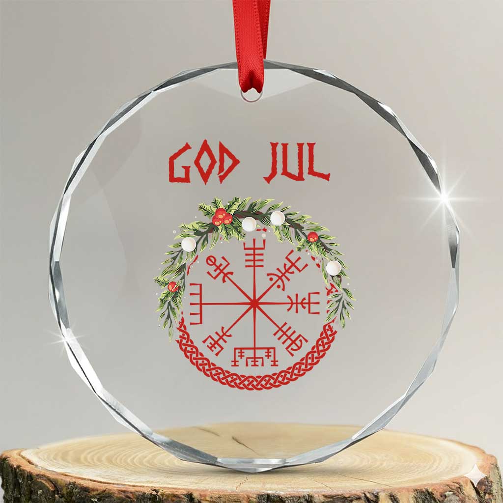 Yule Pagan Crystal Glass Ornament God Jul Christmas Nordic Vegvisir Wreath TS11 Transparent Glass 3'' Circle Print Your Wear