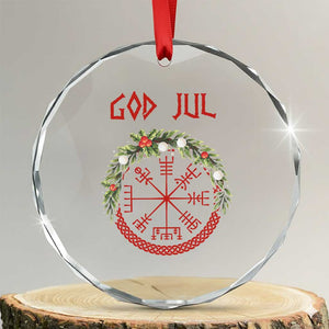 Yule Pagan Crystal Glass Ornament God Jul Christmas Nordic Vegvisir Wreath TS11 Transparent Glass 3'' Circle Print Your Wear