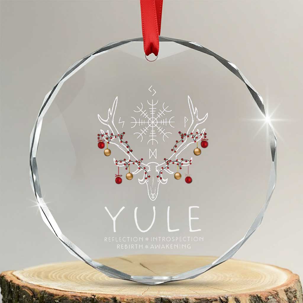 Yule Pagan Crystal Glass Ornament Reflection Introspection Rebirth Awakening Vegvísir Symbol TS11 Transparent Glass 3'' Circle Print Your Wear