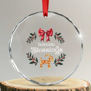 Yuletide Blessings Crystal Glass Ornament Yule Goat Winter Solstice Christmas Wreath TS11 Transparent Glass 3'' Circle Print Your Wear
