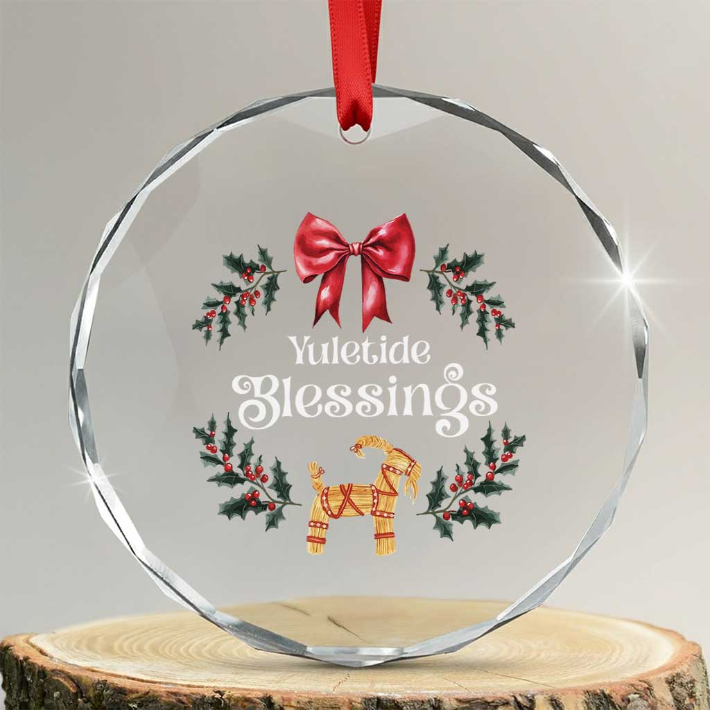 Yuletide Blessings Crystal Glass Ornament Yule Goat Winter Solstice Christmas Wreath TS11 Transparent Glass 3'' Circle Print Your Wear