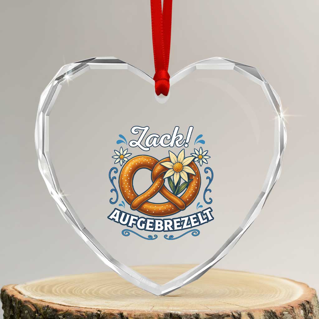 Zack Aufgebrezelt Oktoberfest Heart Crystal Glass Ornament Funny Bavarian Pretzel Edelweiss Blue TS02 Transparent Glass 3'' Heart Print Your Wear