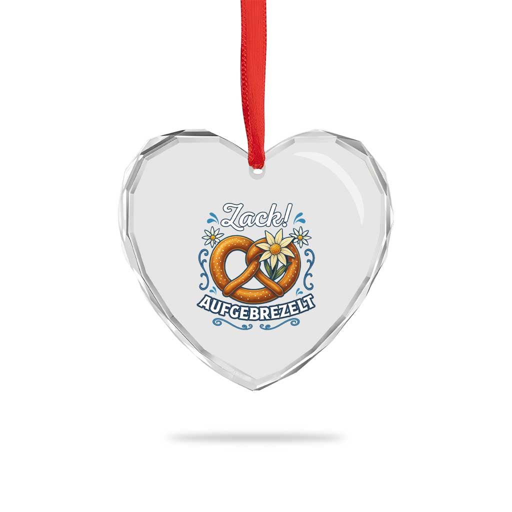 Zack Aufgebrezelt Oktoberfest Heart Crystal Glass Ornament Funny Bavarian Pretzel Edelweiss Blue TS02 Print Your Wear