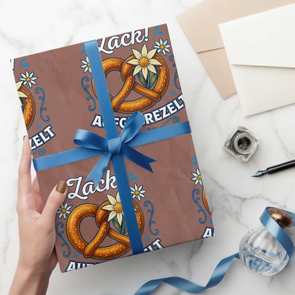 Zack Aufgebrezelt Oktoberfest Wrapping Paper Roll Funny Bavarian Pretzel Edelweiss Blue TS02 Mocha Print Your Wear