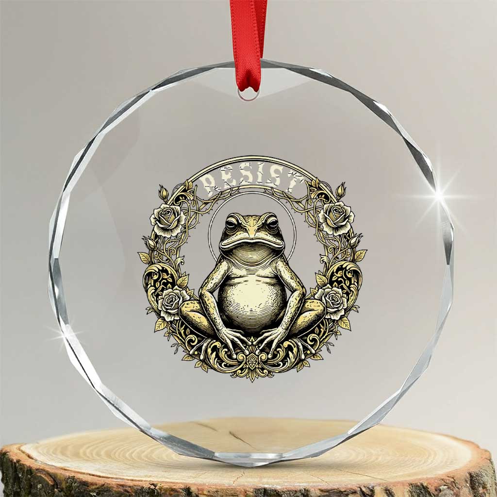 Zen Frog Resist Crystal Glass Ornament Sacred Resistance Protest Ornate Style Graphic TS02 Transparent Glass 3'' Circle Print Your Wear