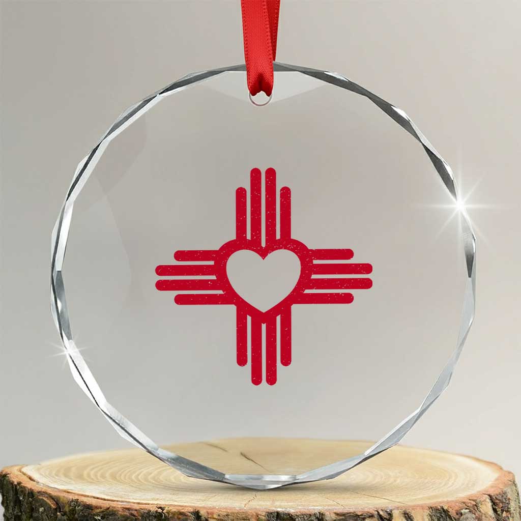 Zia Heart Symbol New Mexico Flag Shirt New Mexican Pride Crystal Glass Ornament TS14 Transparent Glass 3'' Circle Print Your Wear