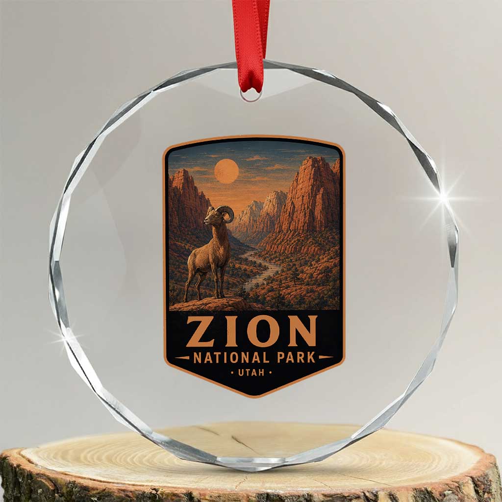 Zion National Park Crystal Glass Ornament Vintage The Narrows Utah Bighorn Sheep TS11 Transparent Glass 3'' Circle Print Your Wear