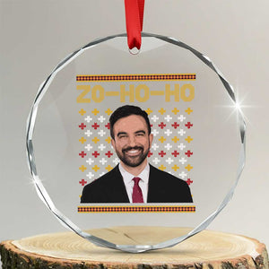 Zo Ho Ho Ugly Christmas Sweater Crystal Glass Ornament Funny Zohran Mamdani Holiday TS02 Transparent Glass 3'' Circle Print Your Wear