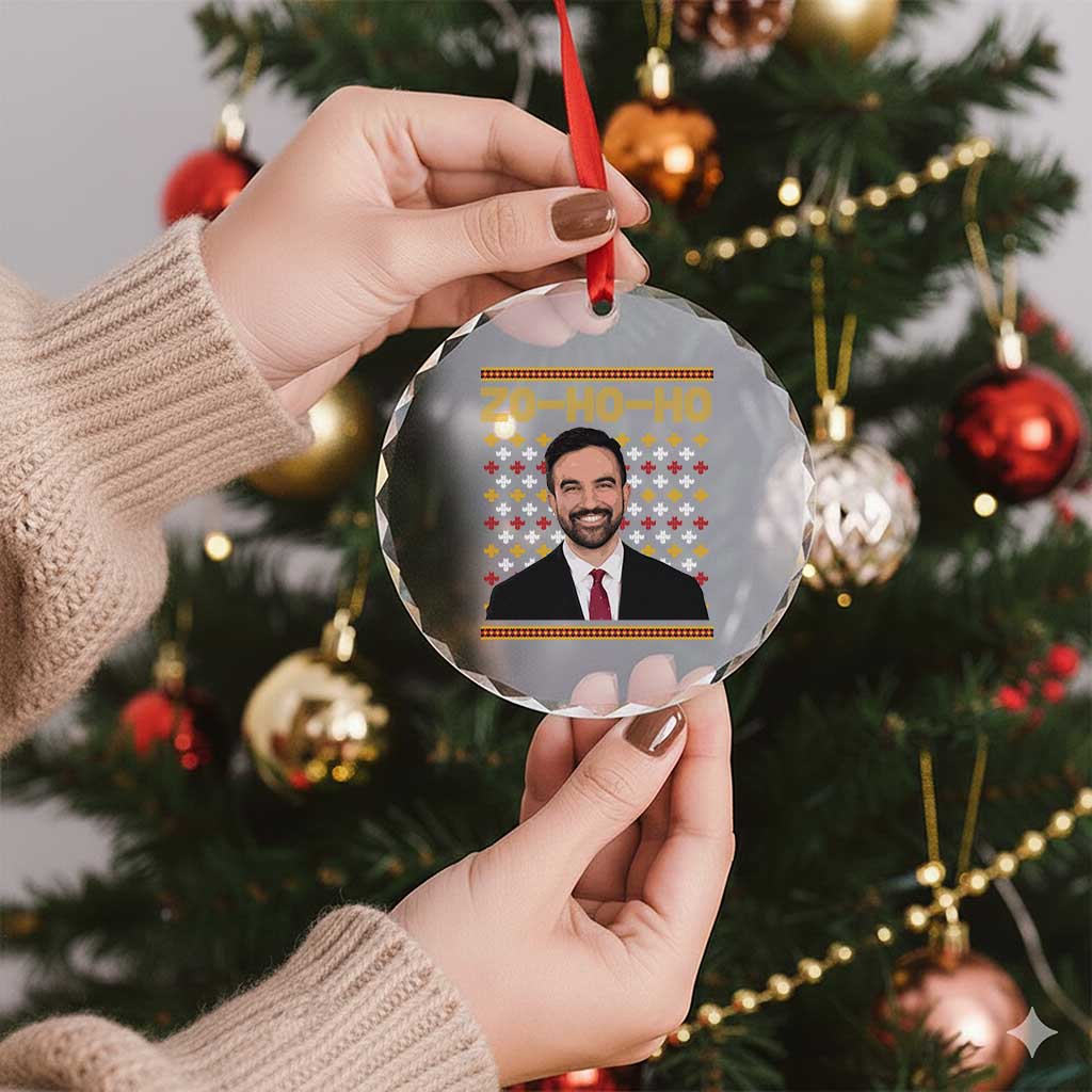 Zo Ho Ho Ugly Christmas Sweater Crystal Glass Ornament Funny Zohran Mamdani Holiday TS02 Print Your Wear