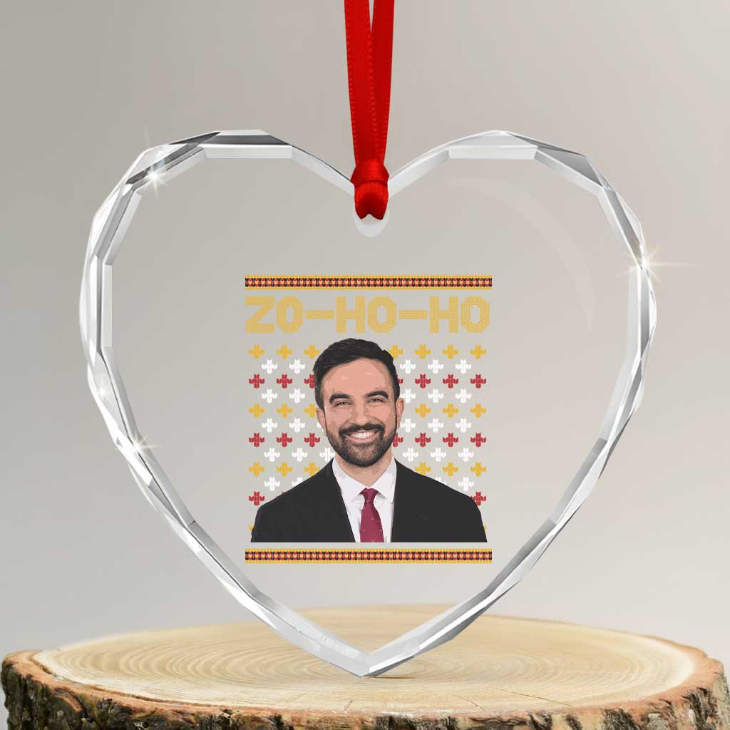 Zo Ho Ho Ugly Christmas Sweater Heart Crystal Glass Ornament Funny Zohran Mamdani Holiday TS02 Transparent Glass 3'' Heart Print Your Wear