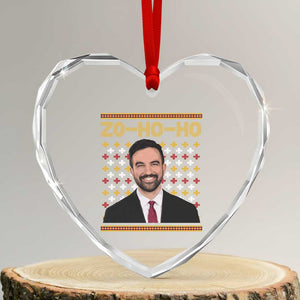 Zo Ho Ho Ugly Christmas Sweater Heart Crystal Glass Ornament Funny Zohran Mamdani Holiday TS02 Transparent Glass 3'' Heart Print Your Wear