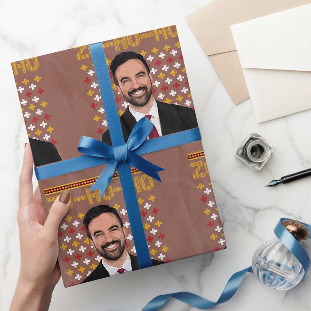 Zo Ho Ho Ugly Christmas Sweater Wrapping Paper Roll Funny Zohran Mamdani Holiday TS02 Mocha Print Your Wear