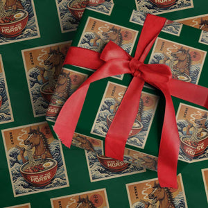 Zodiac Lunar New Year Of The Horse 2026 Wrapping Paper Roll Ramen Lovers TS10 Green Print Your Wear