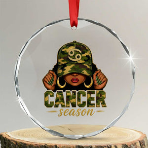 Zodiac Queen Cancer Season Retro Camo Camouflage Graphic Crystal Glass Ornament June July Horoscope Birthday Gift Melanin Women