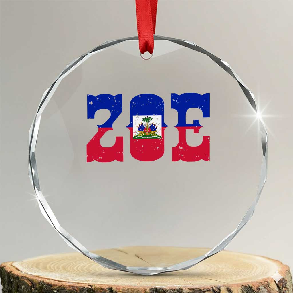 Zoe Haitian Pride Crystal Glass Ornament Haiti Flag Culture Heritage Pride TS02 Transparent Glass 3'' Circle Print Your Wear
