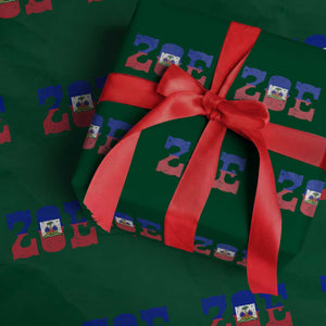 Zoe Haitian Pride Wrapping Paper Roll Haiti Flag Culture Heritage Pride TS02 Green Print Your Wear