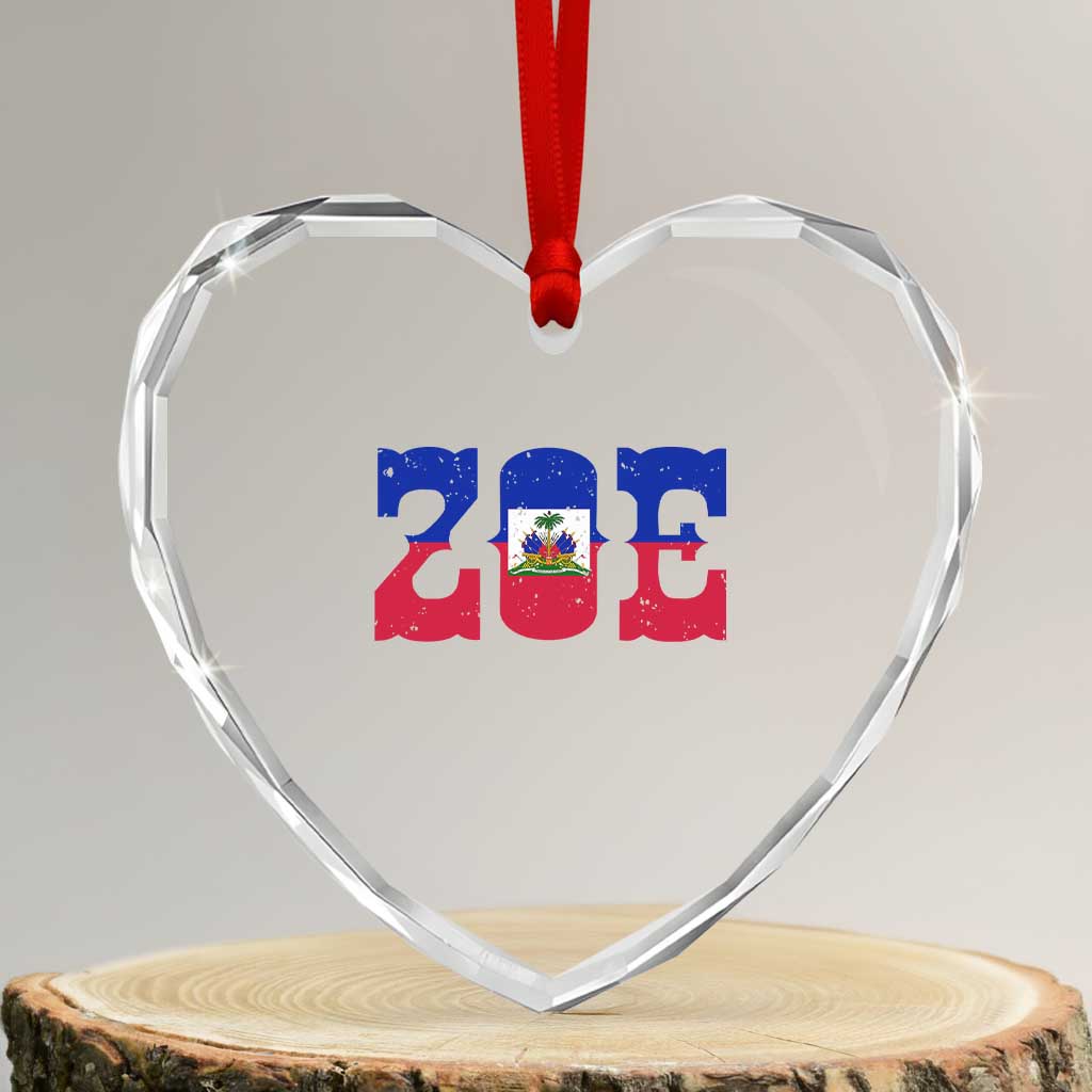 Zoe Haitian Pride Heart Crystal Glass Ornament Haiti Flag Culture Heritage Pride TS02 Transparent Glass 3'' Heart Print Your Wear