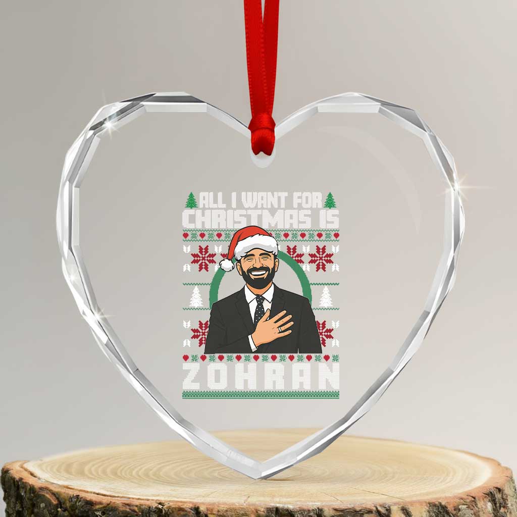 Zohran Mamdani Christmas Heart Crystal Glass Ornament All I Want For Xmas Is New York City TS14 Transparent Glass 3'' Heart Print Your Wear